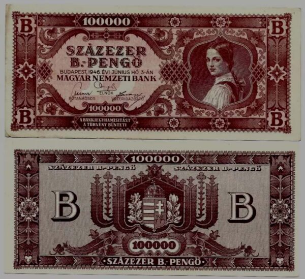 HUNGARY 100,000 B PENGO P133 1946